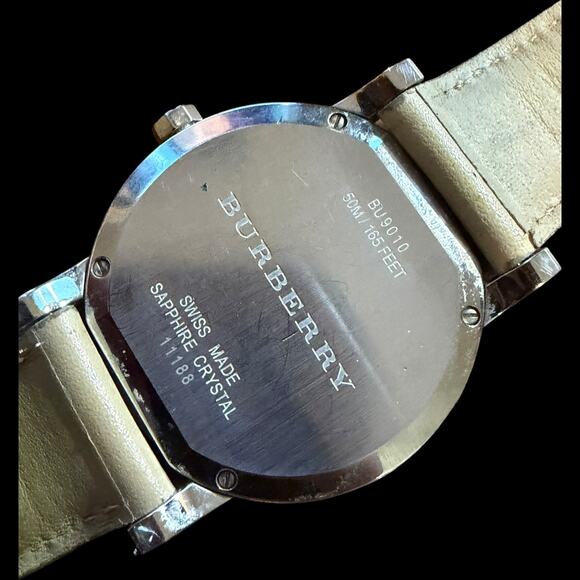 Burberry BU9010 Swiss Made Quartz Watch Sapphire Crystal Beige Leather Band Date